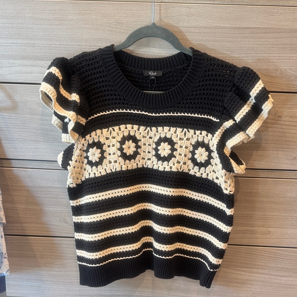 Rails Black and Cream Crochet Top